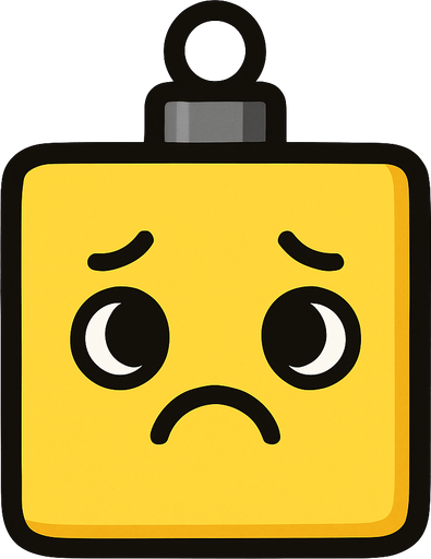 a sad Perfectly square yellow Christmas decoration. Cartoon style. Cute art style. Simple vector style..
In-Game asset.  2d.  High contrast. no sadows