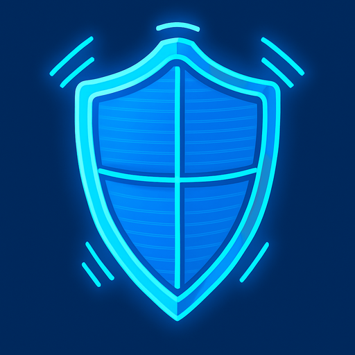 2D golgesiz mavi renkte panelli fantastik holografik bir kalkan.
In-Game asset.  2d.  High contrast.  No shadows