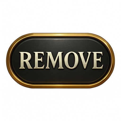 Crea un asset visual para un botón 'REMOVE' (Quitar Apuesta) para la mesa de Blackjack de lujo.

Objetivo: Un botón claro y elegante que permita al jugador quitar su apuesta actual y regresarla a cero, coherente con la opulencia del casino.

Diseño:

Forma: Puede ser un óvalo o un rectángulo con bordes suaves, que sea prominente y fácil de pulsar.

Texto Central: La palabra 'REMOVE' (o 'CLEAR BET') en mayúsculas, con una tipografía audaz, limpia y elegante de casino.

Color: Base en un color que sugiera "borrar" o "resetear" sin ser estridente. Considera un gris oscuro metálico, un plateado pulido o un bronce oscuro, con un acabado elegante.

Borde: Un borde brillante en dorado o plateado.

Efectos (si Upit lo permite):

Sutil efecto de relieve o biselado para darle profundidad.

Un ligero brillo o resplandor que lo haga destacar.

Textura que simule metal pulido o un material lujoso.

Fondo: El asset debe ser independiente con fondo transparente, listo para ser superpuesto en la inter.
In-Game asset.  2d.  High contrast.  No shadows
