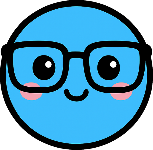 crea la imagen de una pelotita azul kawai con lentes y simple.
In-Game asset.  2d.  High contrast.  No shadows