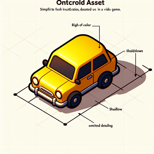 yellow car upper view design as in cartoons.
Single Game Texture. In-Game asset. 2d. Blank background. High contrast. No shadows.