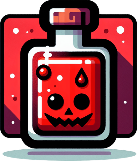 Perfectly square red Halloween vial of blood. Cartoon. Spooky art style