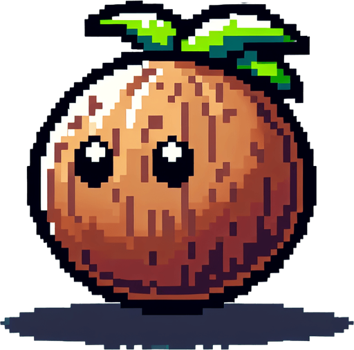 8-bit. Cartoon. coconut. No shadow. In game asset High contrast. Single Game Texture. In-Game asset. 2d. Blank background. High contrast. Single Game Texture. In-Game asset. 2d. Blank background. High contrast. No shadows.