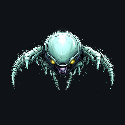 Alien enemy boss, adopted to space, flying down
Game Texture. In-Game asset. 2d. Pixelart. White background. Blank background. Low detail. High contrast.