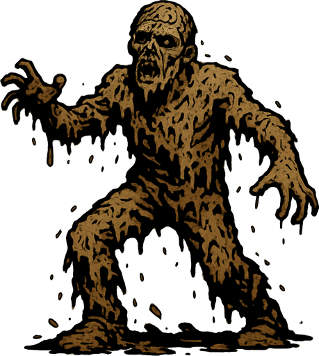 a zombie covered in mud.
In-Game asset.  2d.  High contrast.  No shadows