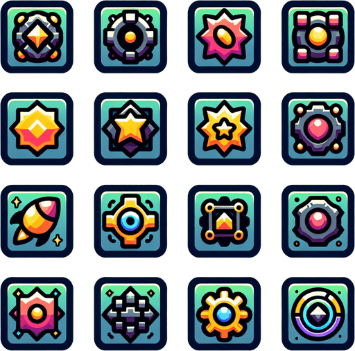 Power ups.
Single Game Texture. In-Game asset. 2d. Blank background. High contrast. No shadows.