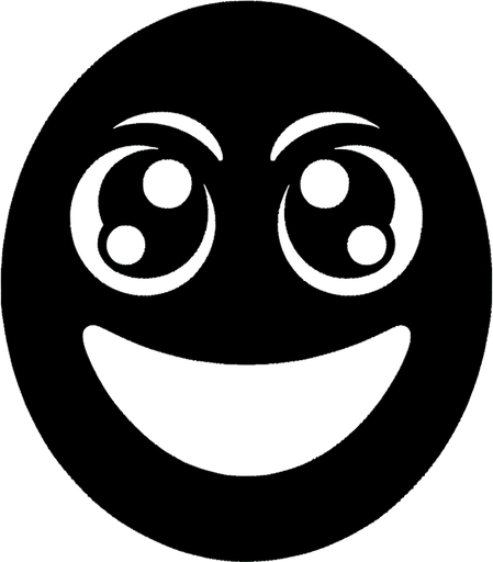 a black oval with a funny  face.