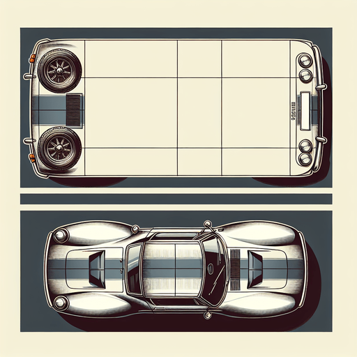 generate a picture of a classic car. view from top. Vertical direction Single Game Texture. In-Game asset. 2d. Blank background. High contrast. No shadows.