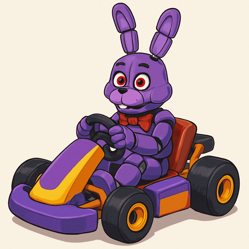 Un conejo morado animatronico en un kart.
In-Game asset.  No shadows