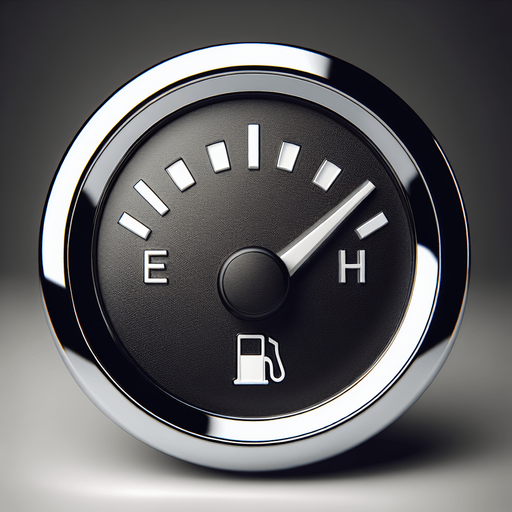 Black fuelindicator no-gauge, with chrome round frame, white levelindicators, front view.