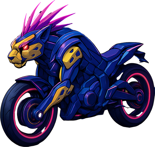 cyberpunk American anime koraidon Miraidon-esque motorcycle animal futuristic cheetah-meets-motorcycle