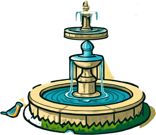 A royal medieval garden with trimmed hedges, stone fountains, blooming flowers and marble statues, birds chirping under the morning sun.
In-Game asset.  2d.  High contrast.  No shadows