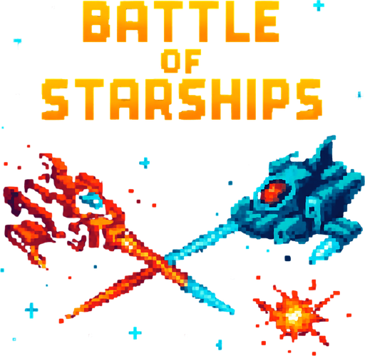 pixel inscription battle of starships in the style of space pixel art.
In-Game asset.  2d.  High contrast.  No shadows