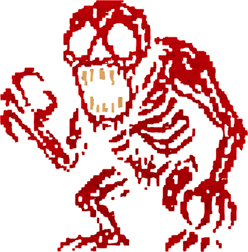 Make a horrifying 8 bit monster that is very scary and disturbing.
In-Game asset.  2d.  High contrast.  No shadows