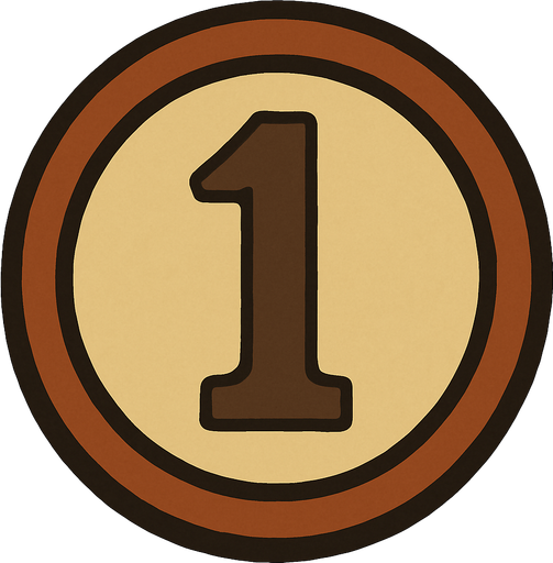 Number 1 button professor Layton game style artwork.
In-Game asset.  2d.  High contrast.  No shadows