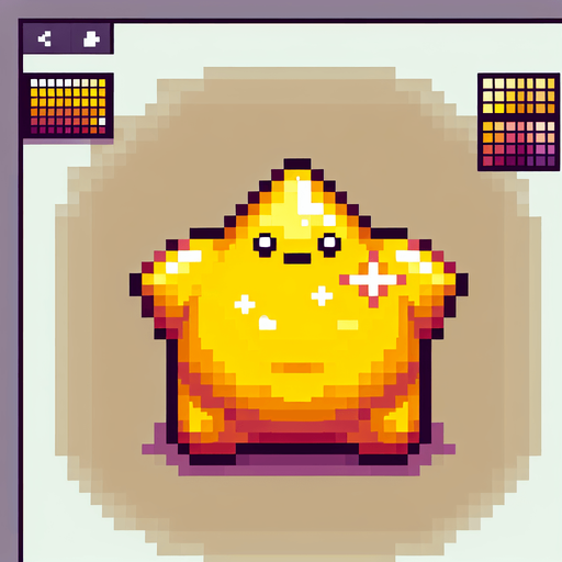 pixelart. a chubby golden star..
Single Game Texture. In-Game asset. 2d. Blank background. High contrast. No shadows.