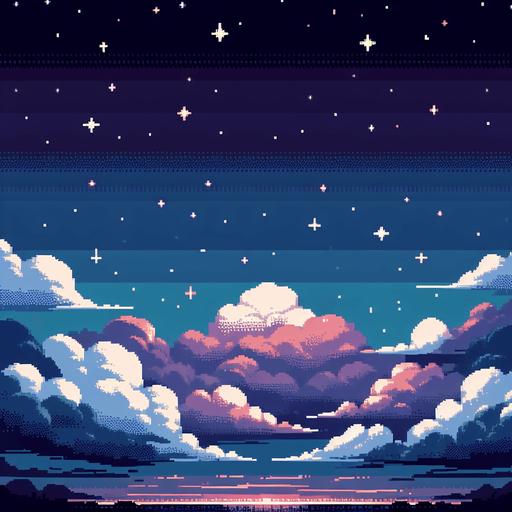 night sky. pixelart. seamless. clouds. Single Game Texture. In-Game asset. 2d. Blank background. High contrast. No shadows.