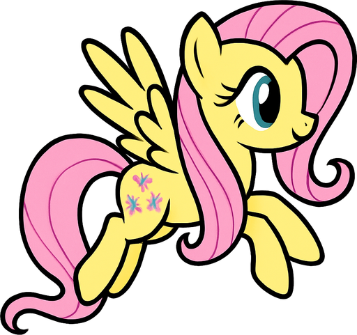 Fluttershy, flying position, 2D, side view.
In-Game asset.  2d.  High contrast.  No shadows