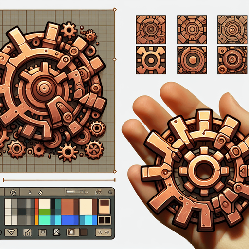 медная шестерня в стиле hand-paint.
Single Game Texture.  In-Game asset.  2d.  Blank background.  High contrast.  No shadows