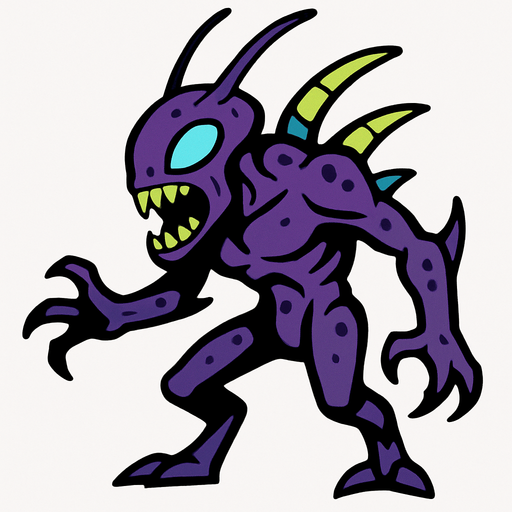 alien creature drawing.
In-Game asset.  2d.  High contrast.  No shadows