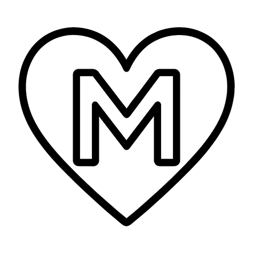 Kalp içinde bir m harfi çiz.sadece sınır çizgileri olsın arkaplan yok

In-Game asset.  2d.  High contrast.  No shadows