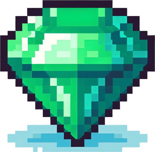 An emerald. Pixel art..
Single Game Texture.  In-Game asset.  2d.  Blank background.  High contrast.  No shadows