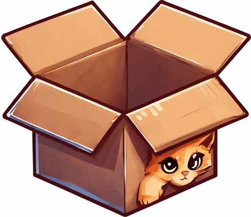 Detail of face head and ears of a cute Chibi ginger cat's looking from the box into the camera. Cheeky, happy. Brown eyes