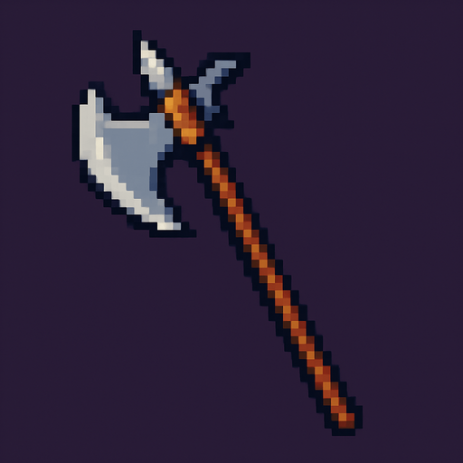 Alabarda pixel.
In-Game asset.  2d.  High contrast.  No shadows