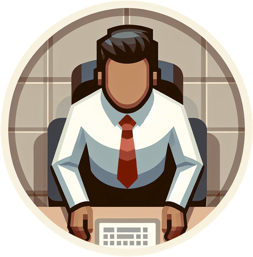 top view off an employee.
Single Game Texture.  In-Game asset.  2d.  Blank background.  High contrast.  No shadows