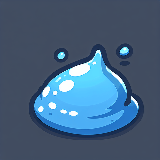 Un slime de agua RPG con estilo suave y simple.
Single Game Texture.  In-Game asset.  2d.  Blank background.  High contrast.  No shadows