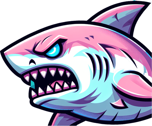 злая акула, постэльные цвета..
Single Game Texture.  In-Game asset.  2d.  Blank background.  High contrast.  No shadows