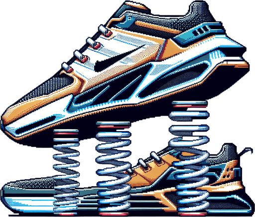 Basquettes à ressort futuriste.
vue de profile. Retro gaming style