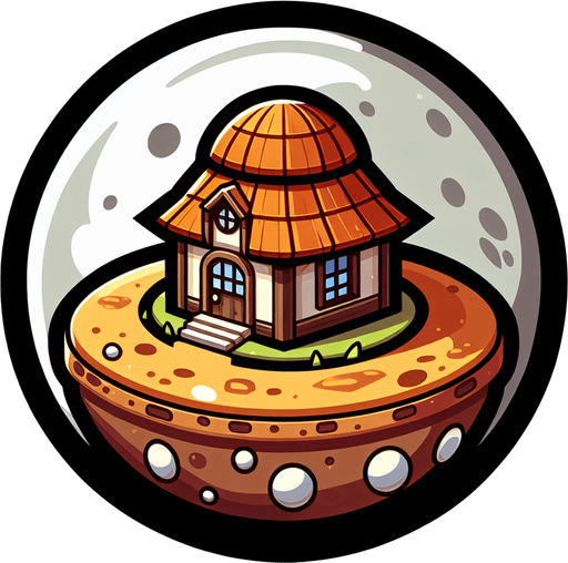 round house planet, cartoon Single Game Texture. In-Game asset. 2d. Blank background. High contrast. No shadows. Single Game Texture. In-Game asset. 2d. Blank background. High contrast. No shadows.