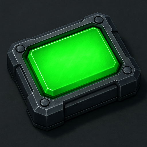 Create si-fi realistic Green Rectangle BUTTON with 3D views. In-Game asset. 2d. High contrast. With shadows.