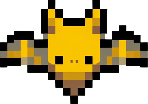 yellow bat.
Single Game Texture. In-Game asset. 2d. Blank background. High contrast. No shadows.