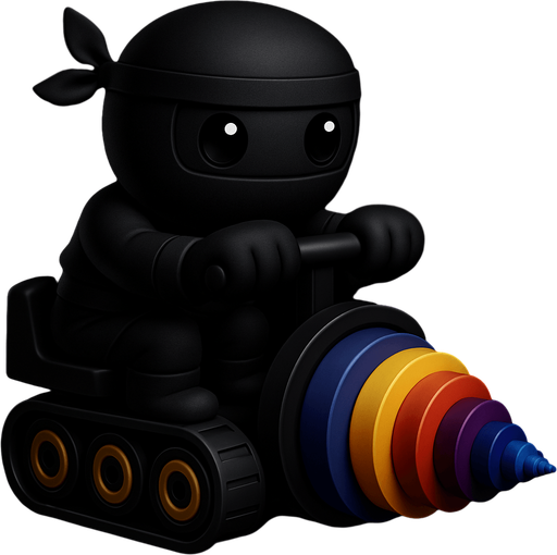Same image of ninja with dig machine but with different colors. HD colors. black ninja