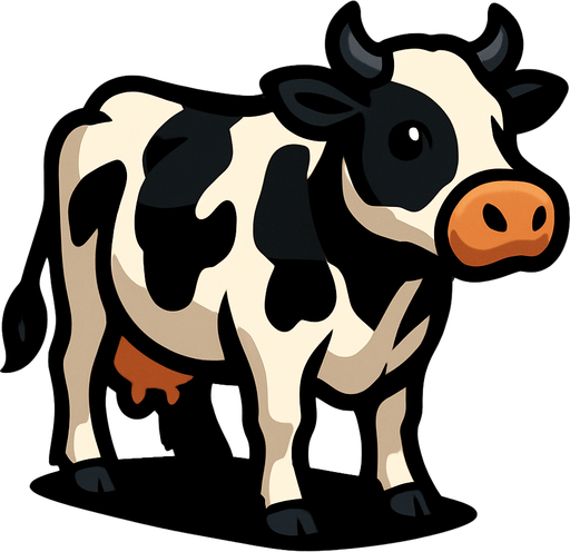 Cow.
In-Game asset.  2d.  High contrast.  No shadows
