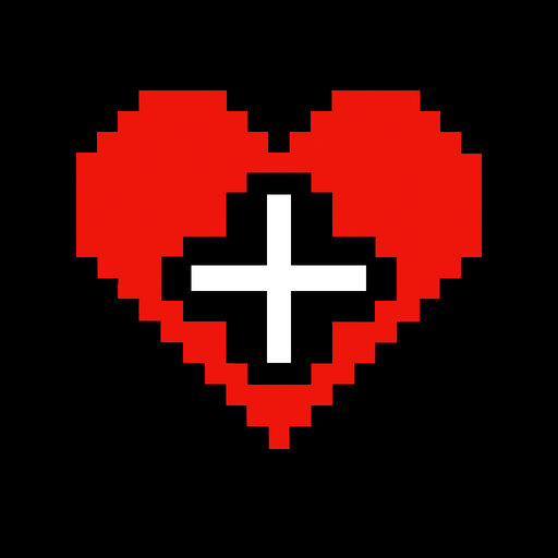 Health + icon pixels.
In-Game asset.  2d.  High contrast.  No shadows