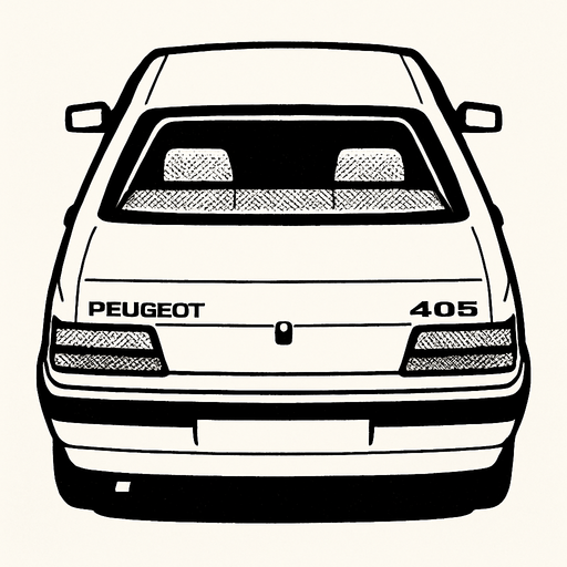 Beyaz Peugeot 405 arkasi ama yukaridan.
In-Game asset.  2d.  High contrast.  No shadows