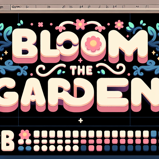 Create a SVG text design in bold cartoon style: “Bloom the garden" in chunky rounded letters with floral accents and vines. Use spring pastels.​​​​​​​​​​​​​​​​.
Single Game Texture. In-Game asset. 2d. Blank background. High contrast. No shadows.