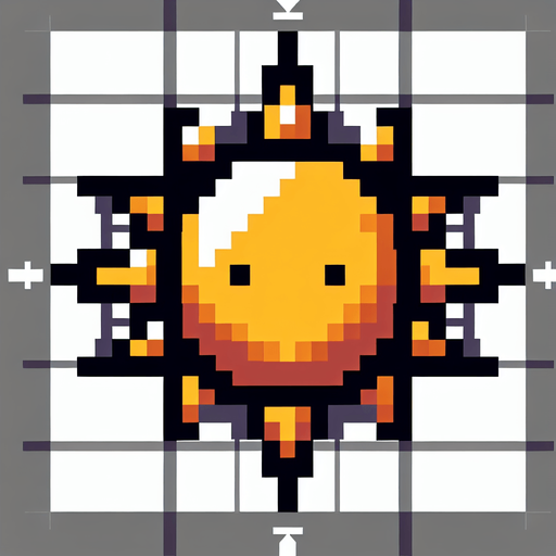 an 8-bit sun
Single Game Texture. In-Game asset. 2d. Blank background. High contrast. No shadows.