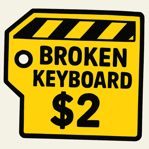 police tag that says Broken Keyboard for $2.
In-Game asset.  2d.  High contrast.  No shadows