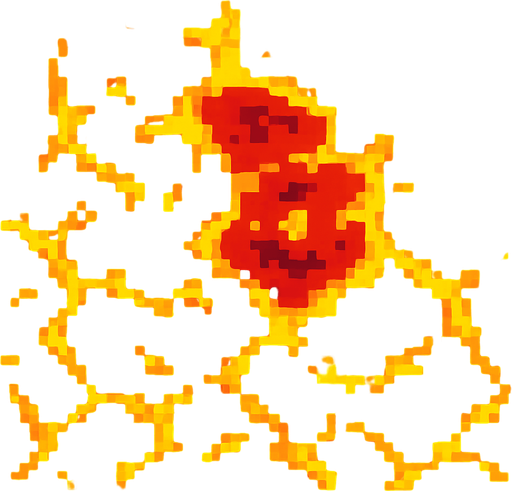 Make a 2d top-down pixelated flat image of Lava.
In-Game asset.  2d.  High contrast.  No shadows