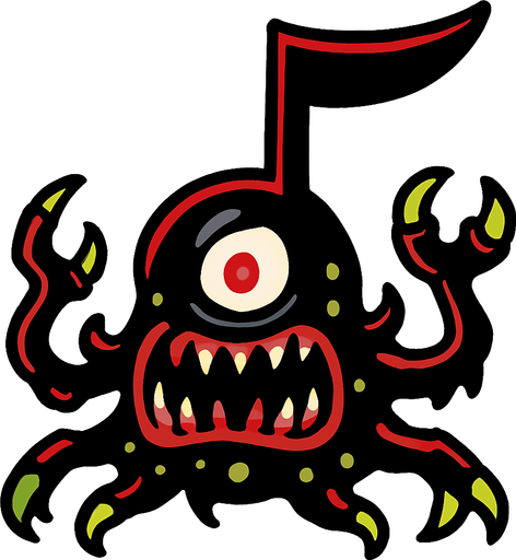 MÜZİK NOTASI ŞEKLİNDE BİR UZAYLI CANAVAR BOSS ÇİZ AYAKSIZ.
In-Game asset.  2d.  High contrast.  No shadows