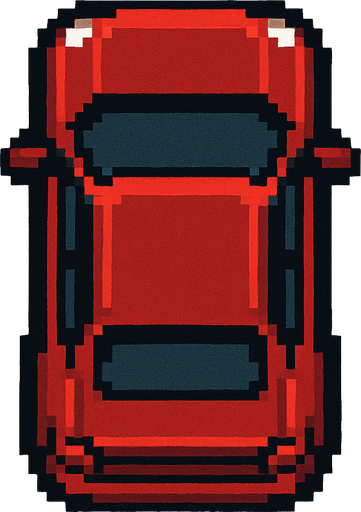 Bird's eye view of the car.
In-Game asset.  2d.  High contrast.  No shadows. pixel art