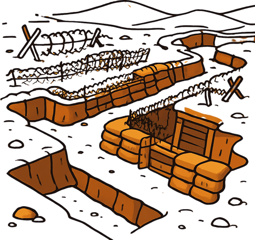the battlefield should only have trenches and such in the desert, it should be cartoonish..
In-Game asset.  2d.  High contrast.  No shadows