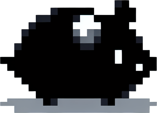 black hamster from pixels.
Single Game Texture. In-Game asset. 2d. Blank background. High contrast. No shadows.