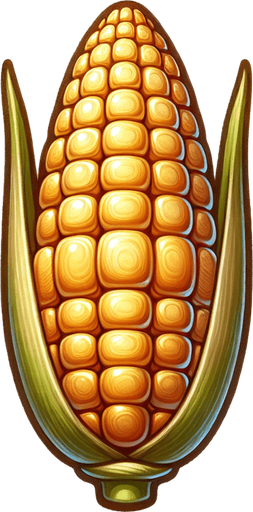 A corn seed..
Single Game Texture. In-Game asset. 2d. Blank background. High contrast. No shadows.