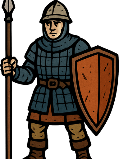 Medieval soldier.
In-Game asset.  2d.  High contrast.  No shadows