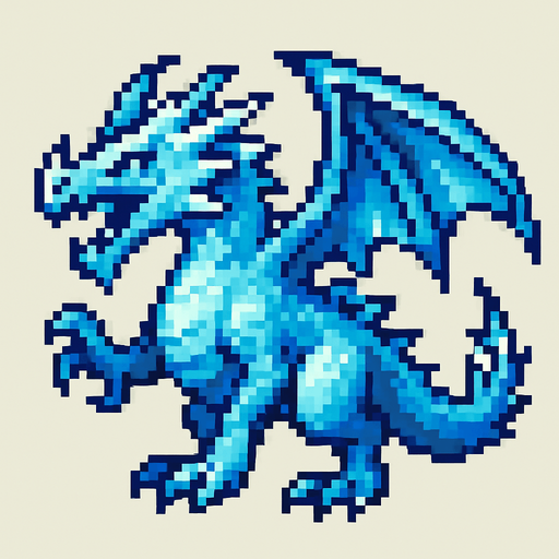 Ice dragon pixel.
In-Game asset.  2d.  High contrast.  No shadows